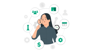 Dessin femme avec une loupe